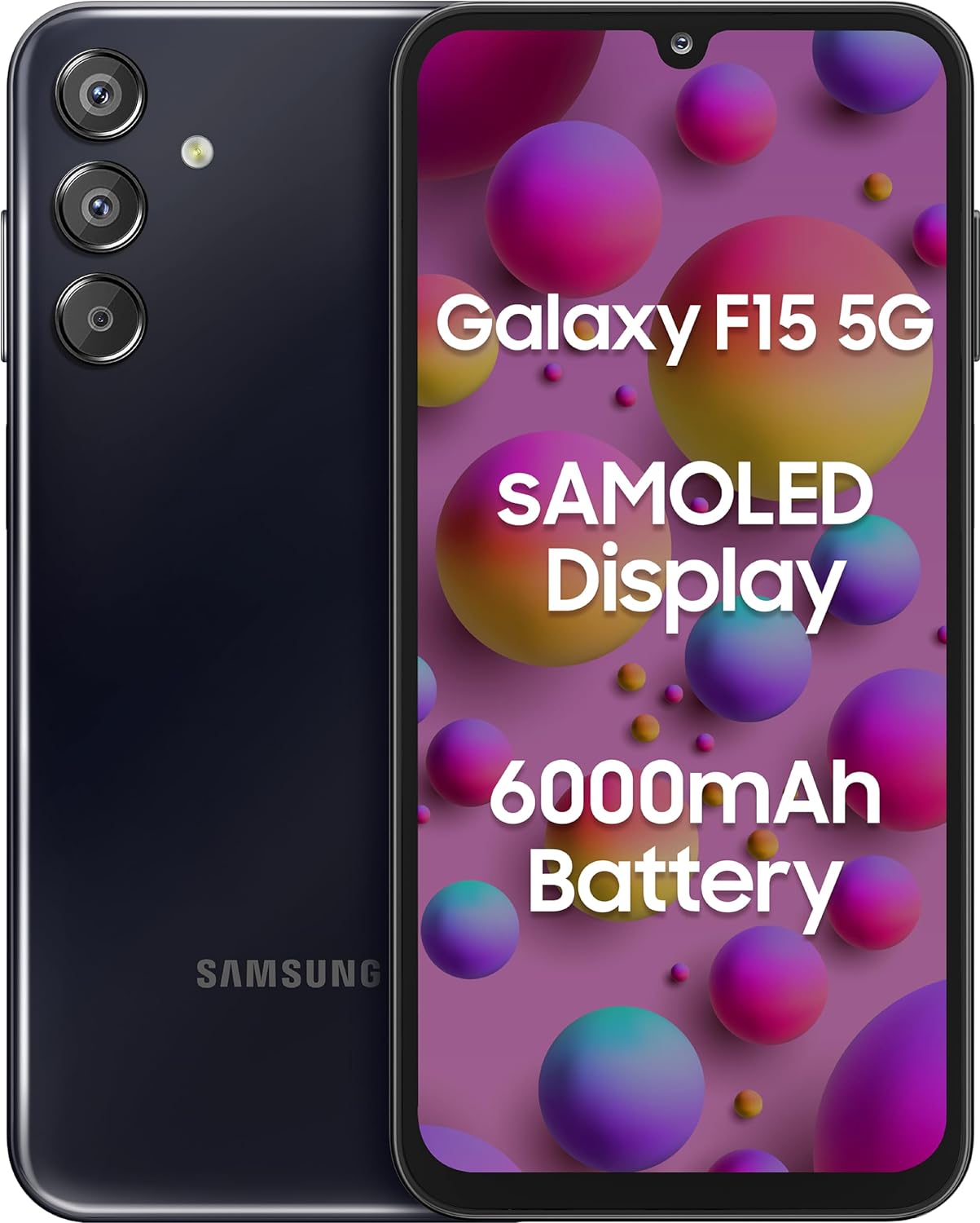 Samsung Galaxy F15 5G - Samsung smartphone with 6.6" display, Triple setup: 50MP (f/1.8, wide, AF), 5MP (f/2.2, ultrawide), 2MP (f/2.4, macro)