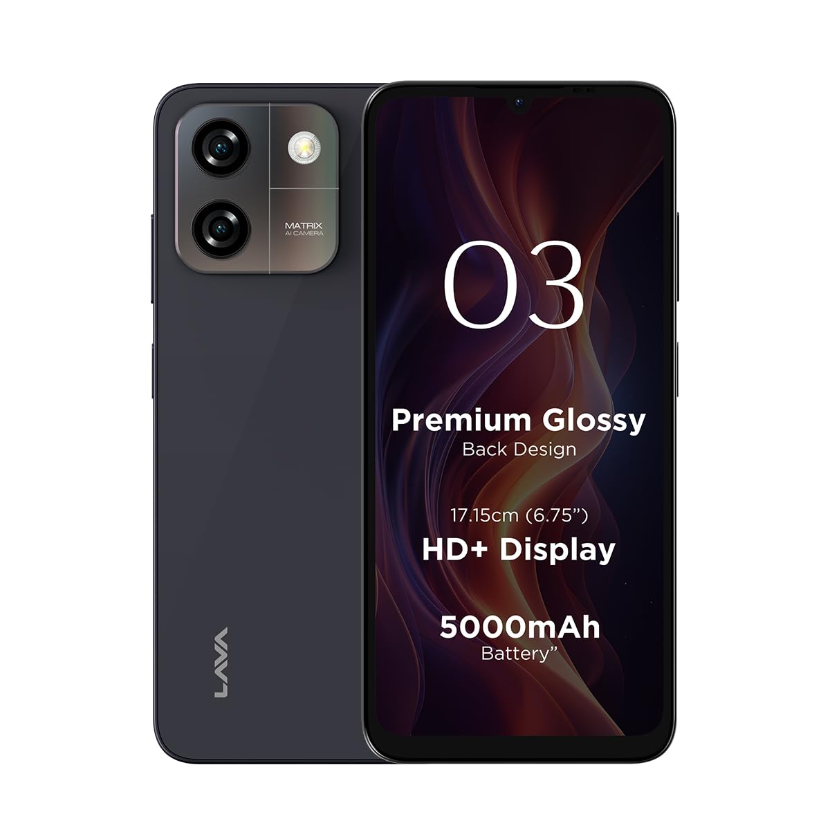Lava O3 - Lava smartphone with 6.75" display, 13 MP AI Dual Camera