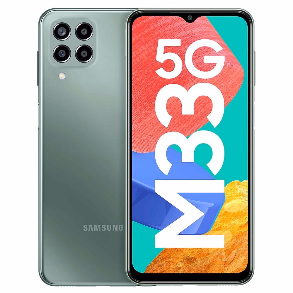 Samsung Galaxy M33 5G - Samsung smartphone with 6.6" display, Quad: 50 MP (wide), 5 MP (ultrawide), 2 MP (depth), 2 MP (macro)